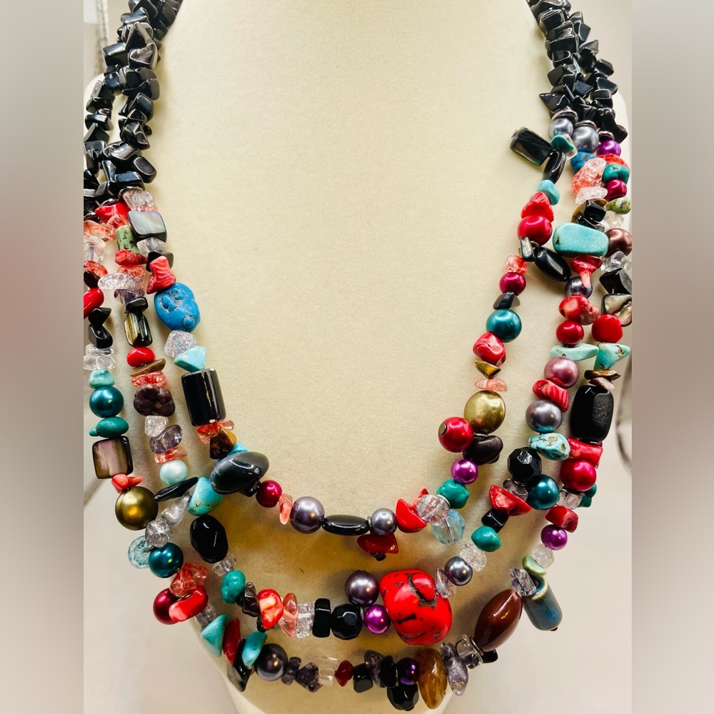 You and I multicolor multi chain beaded necklace. 19 inches